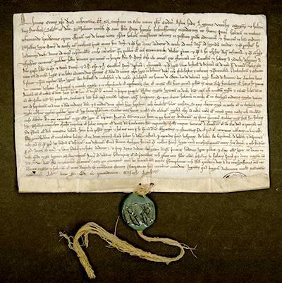 Parchemin avec sceau en cire verte