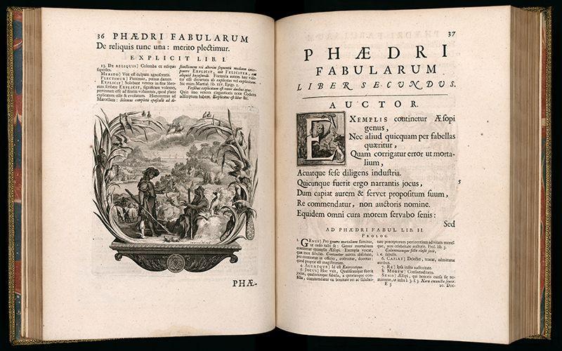 Édition imprimée en latin des fables de Phèdre avec gravure