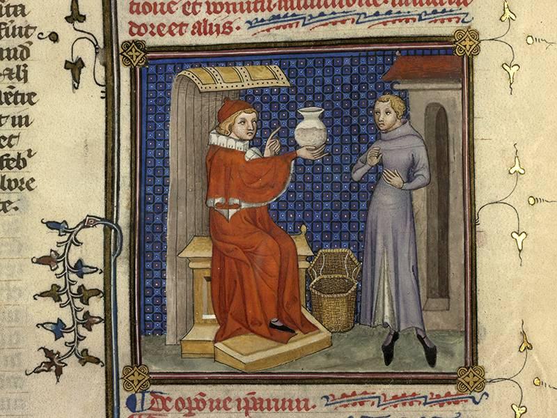 Détail d’une enluminure sur la page d’un manuscrit