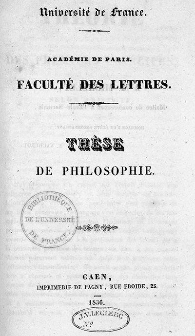 page blanche, texte imprimé noir, tampon de la Bibliothèque de l’université de France