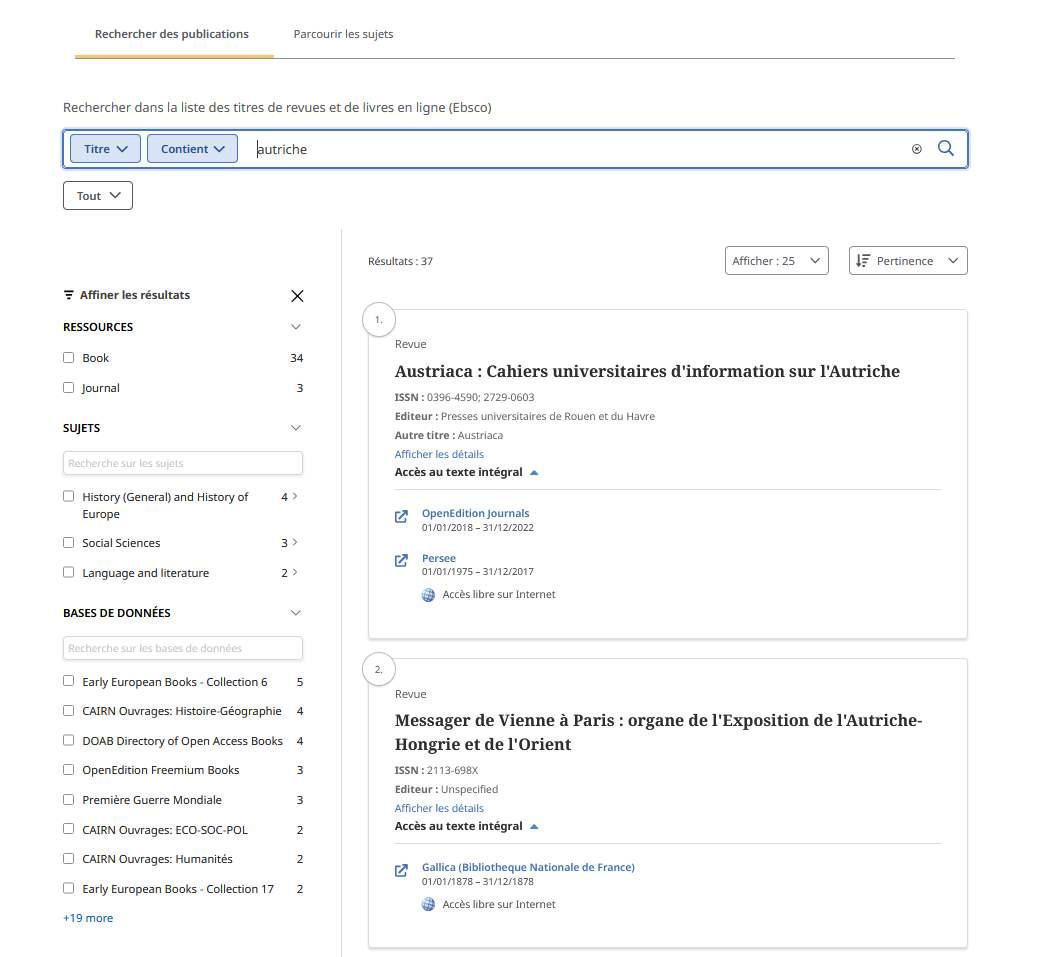 Page de résultats de recherche dans EBSCO