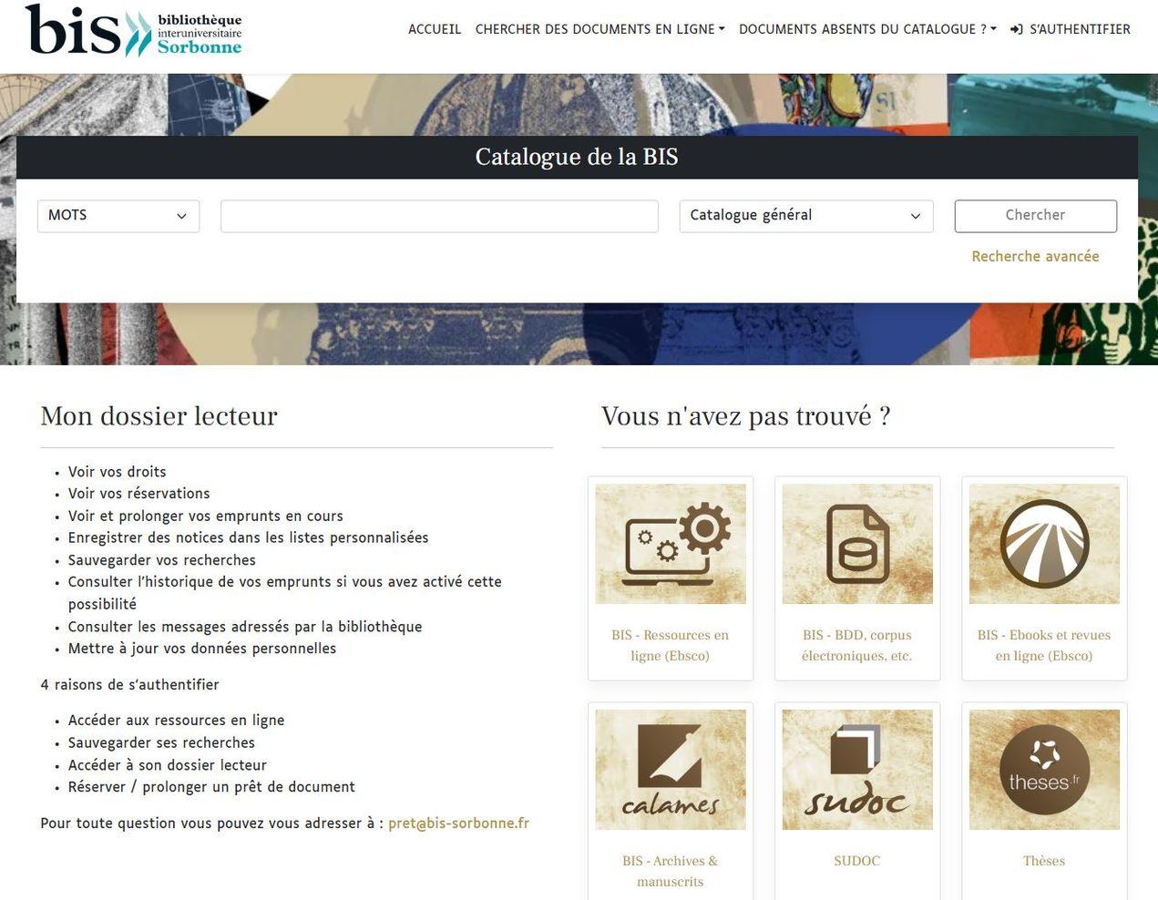 Page d'accueil du catalogue