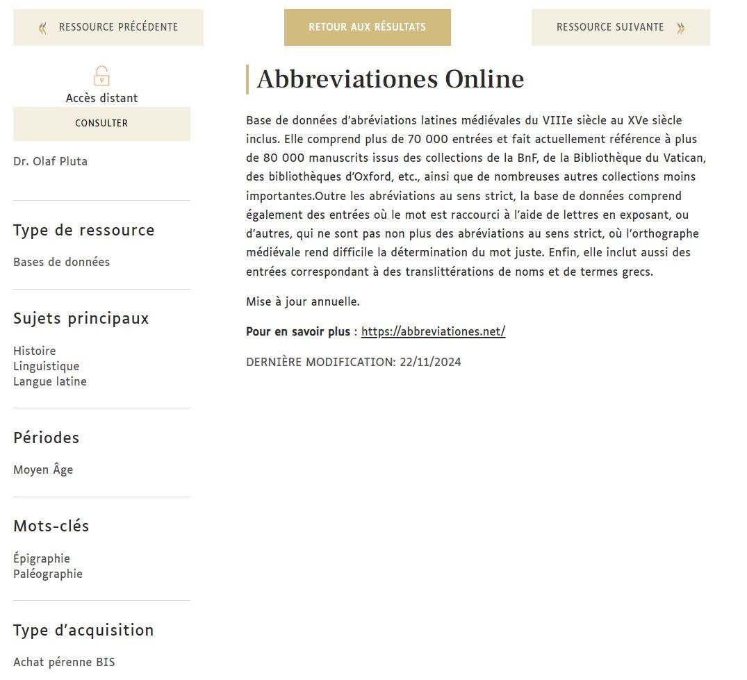Description complète d'une ressource électronique
