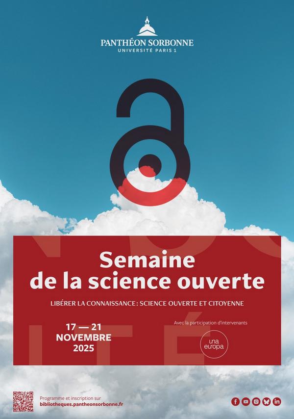 Affiche rouge et bleue, présentant un cadenas rouge, symbole de l'accès ouvert