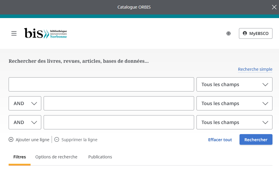 Vue de la page d'accueil du catalogue ORBIS